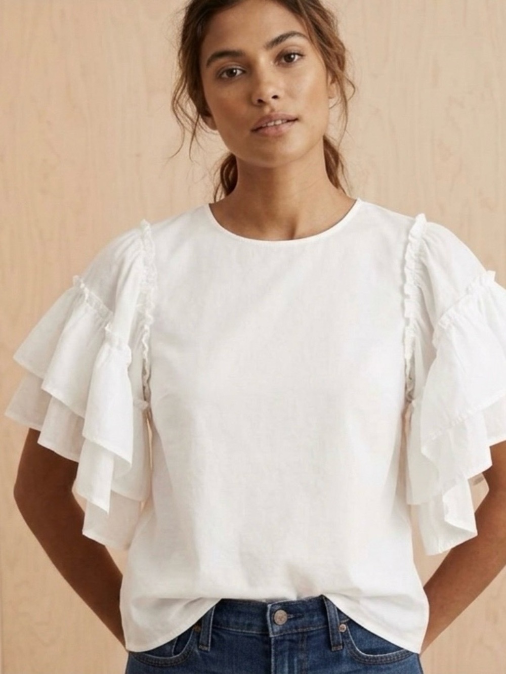 Madewell Ivory Layered Ruffle Blouse
